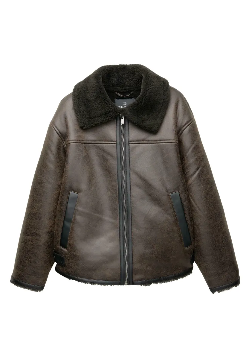 SHERPA COLLAR AVIATOR - Kunstlederjacke - brown