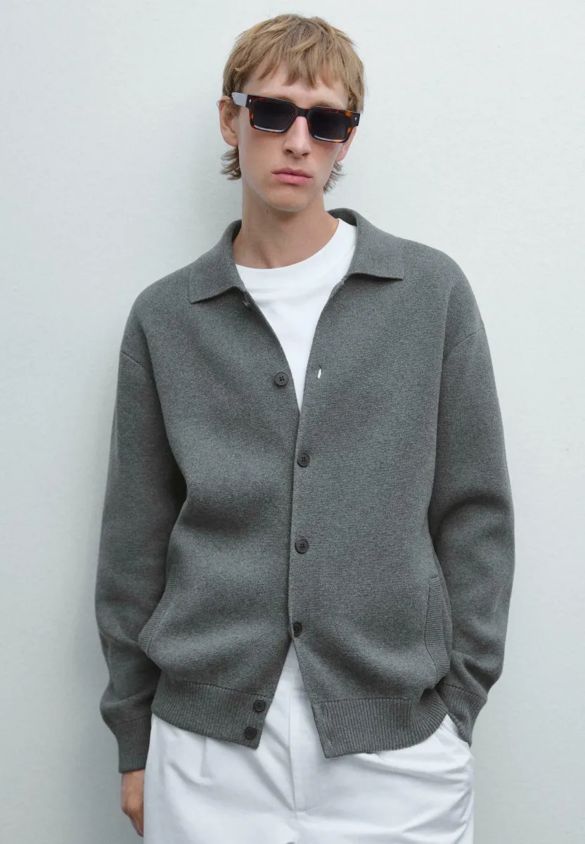SHIRT COLLAR WITH SIDE POCKETS - Strickjacke - dark grey