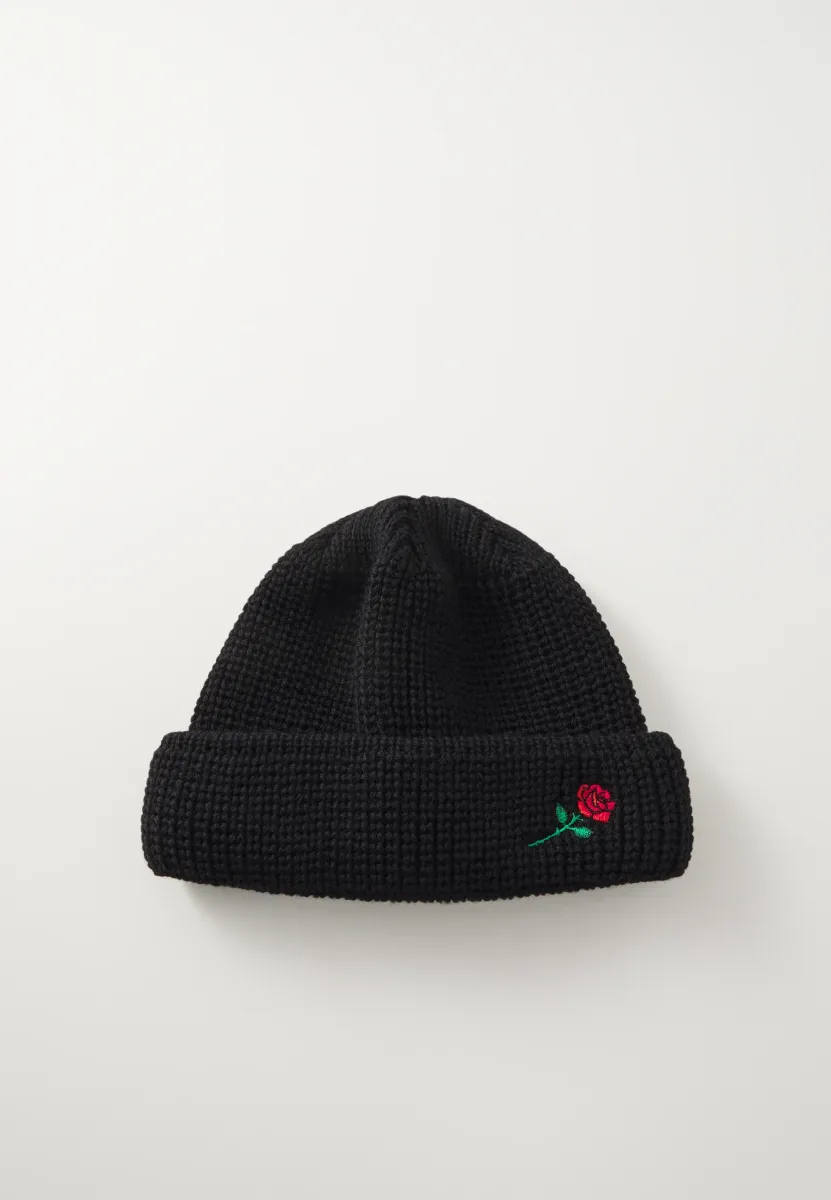 SHORT BEANIE ROSE EMBROIDERY UNISEX - Mütze - black