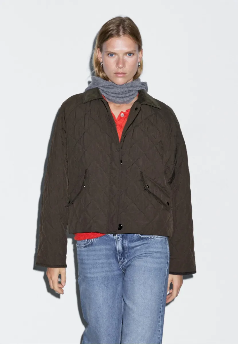 SHORT LIGHTWEIGHT WITH CORDUROY DETAIL - Übergangsjacke - khaki