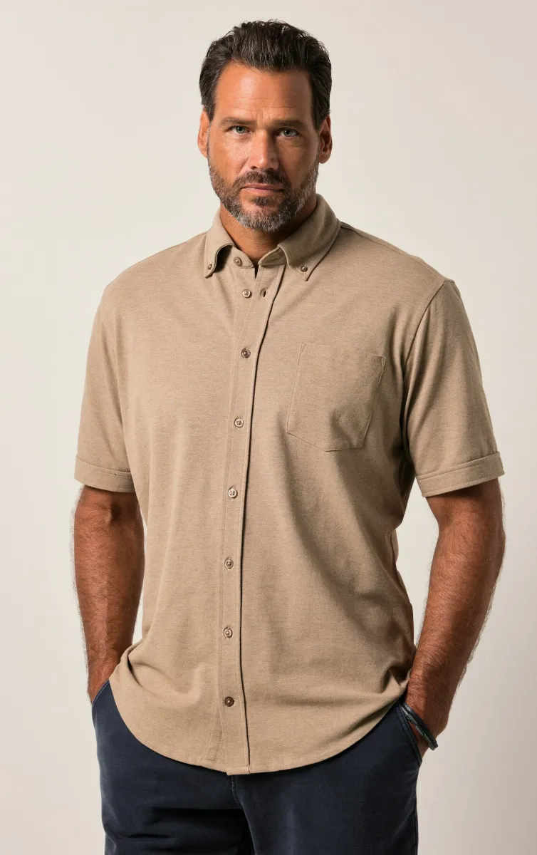 SHORT SLEEVE, BUTTON-DOWN COLLAR - Hemd - mottled natural