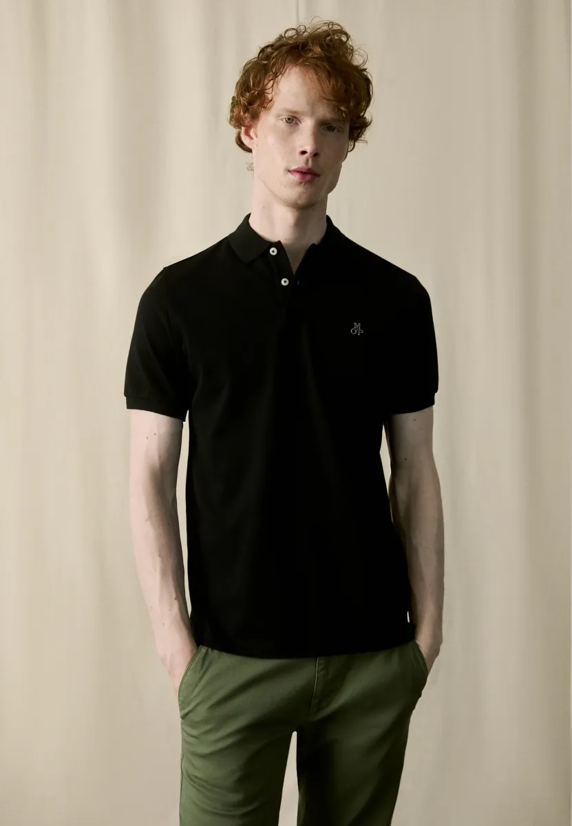 SHORT SLEEVE BUTTON PLACKET SLITS AT HEM - Poloshirt - black