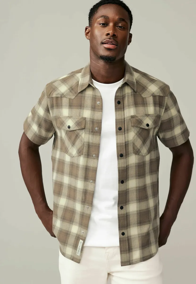 SHORT SLEEVE CHECK TWIN POCKET WESTERN REGULAR FIT - Hemd - stone natural