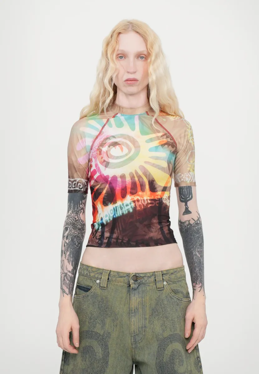 SHORT SLEEVE RASH GUARD - T-Shirt print - acid brown