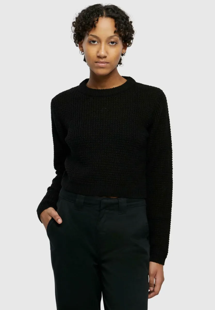 SHORT WAFFLE - Strickpullover - black