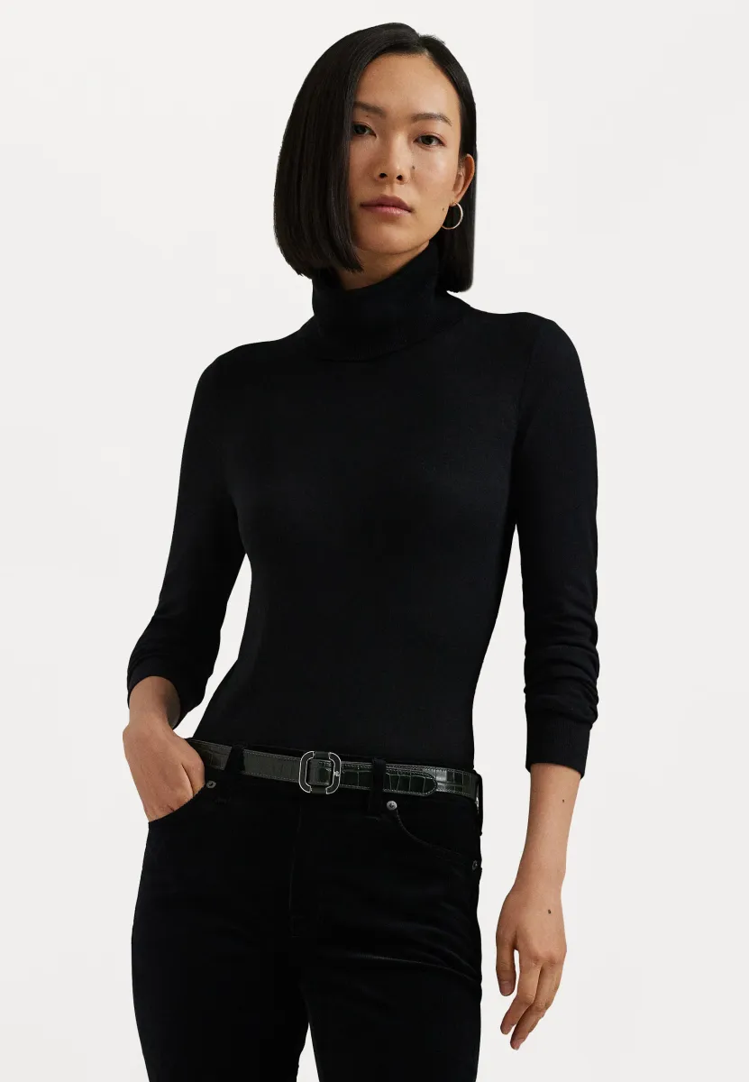SILK BLEND ROLL NECK - Strickpullover - black