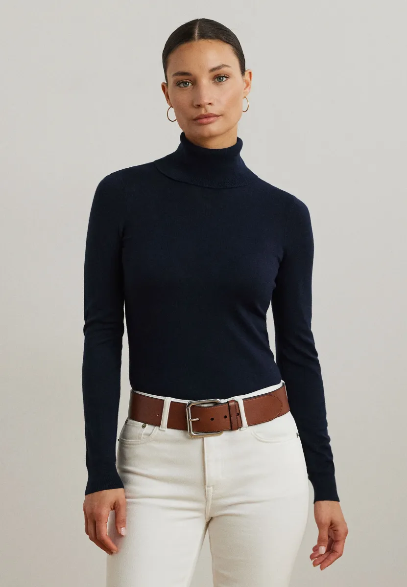 SILK BLEND ROLL NECK - Strickpullover - navy