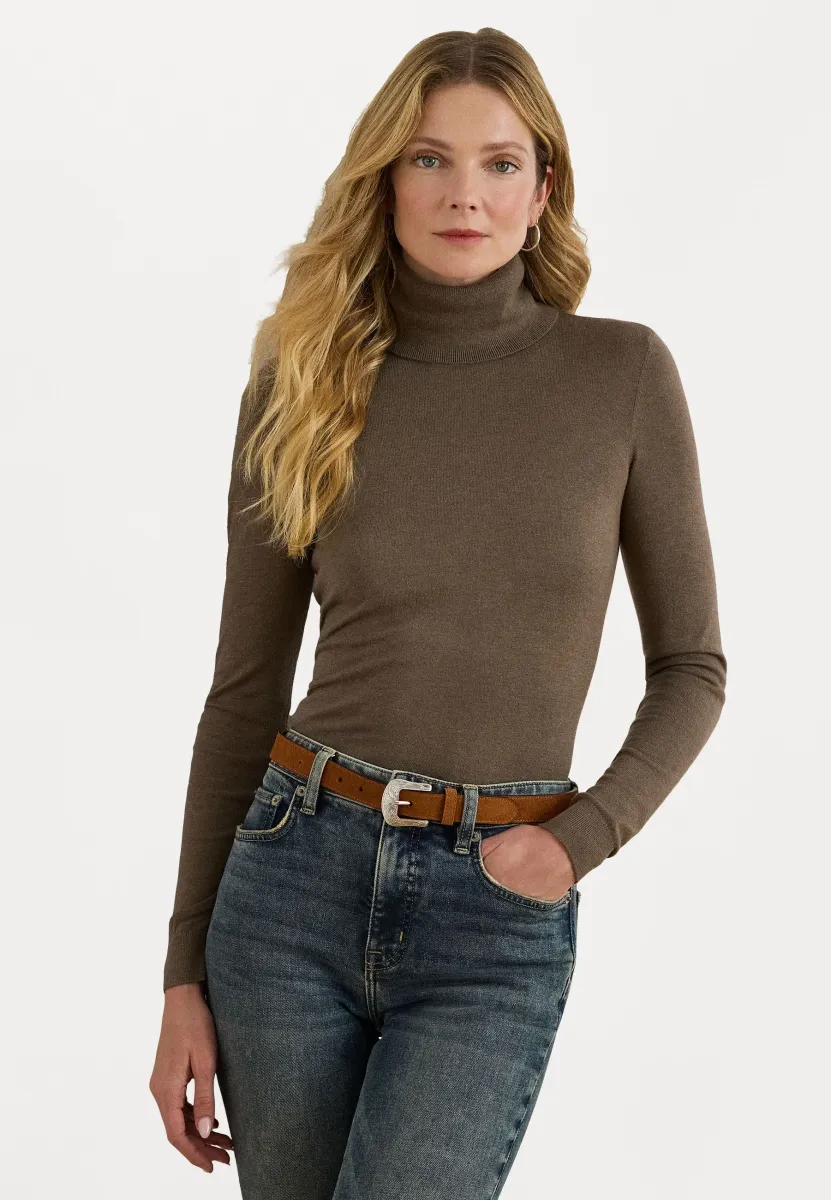 SILK BLEND ROLL NECK - Strickpullover - taupe brown heather