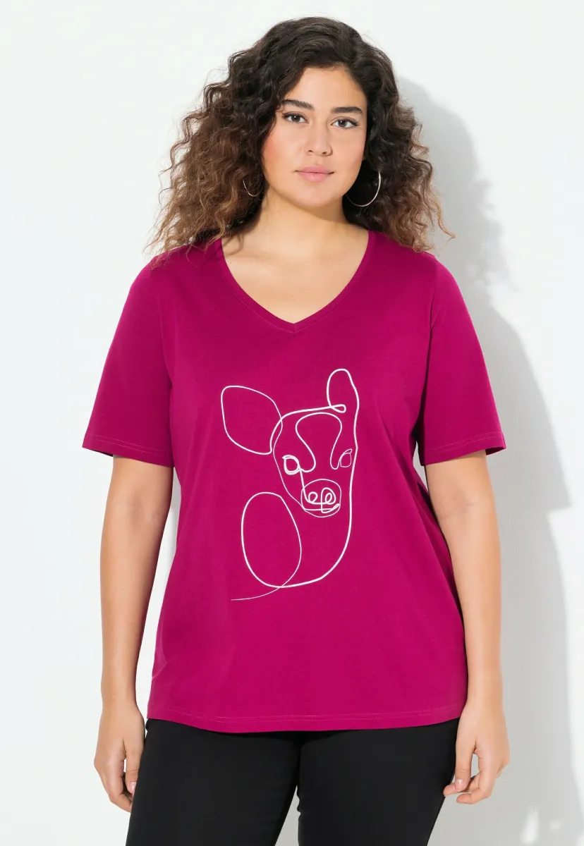 SINGLE LINE ANIMAL SHORT SLEEVE GRAPHIC - T-Shirt print - magnolia red