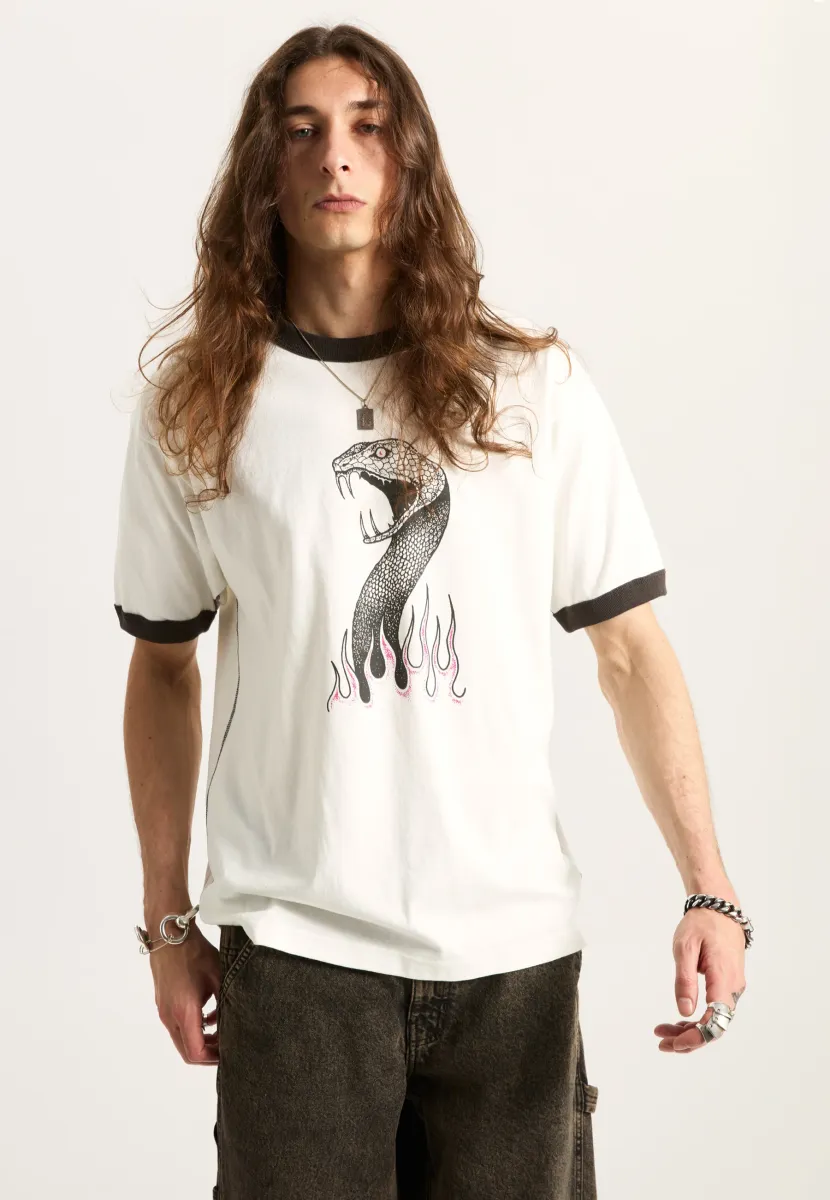 SKATE MIKE SNAKE FLAME RINGER - T-Shirt print - white