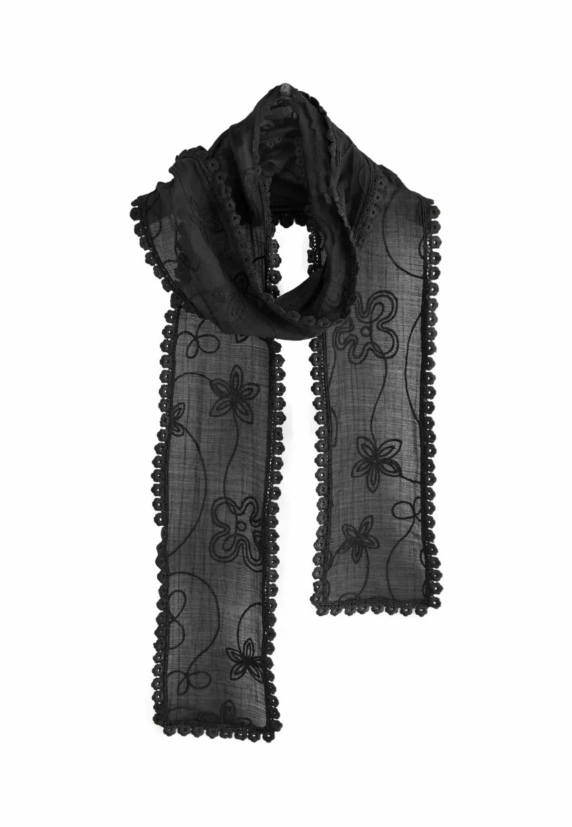 SKINNY EMBROIDERED - Schal - black