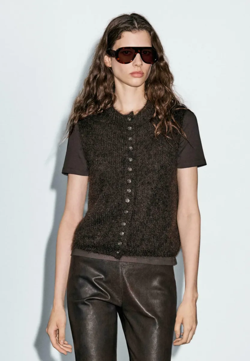 SLEEVELESS CREW NECK WITH BUTTONS - Weste - mottled dark brown