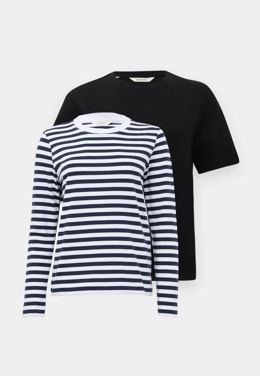 SLFCECILIE ESSENTIAL 2 PACK - Langarmshirt - black/white/navy