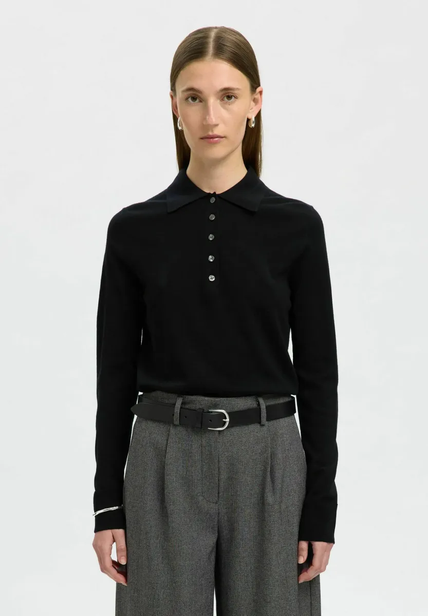 SLFTHEA COLLAR NECK - Langarmshirt - black