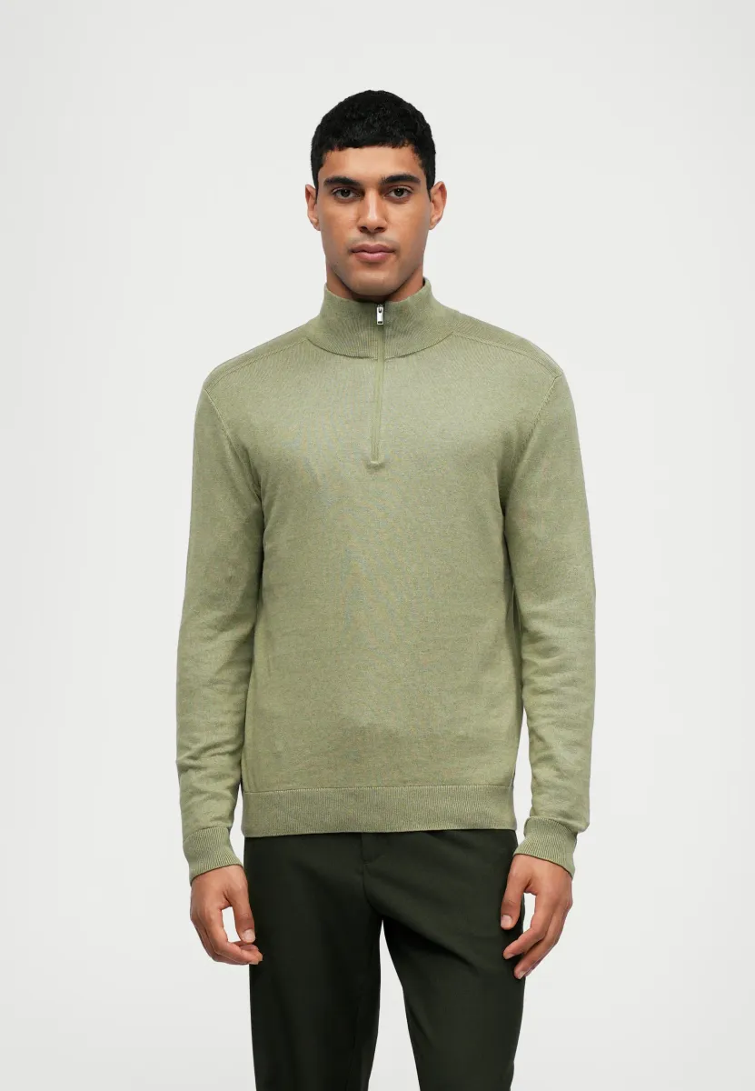 SLHBERG HALF ZIP - Strickpullover - deep lichen green melange