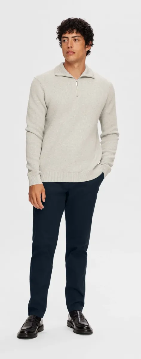 SLHDANE STRUCTURE HALF ZIP - Strickpullover - light grey melange