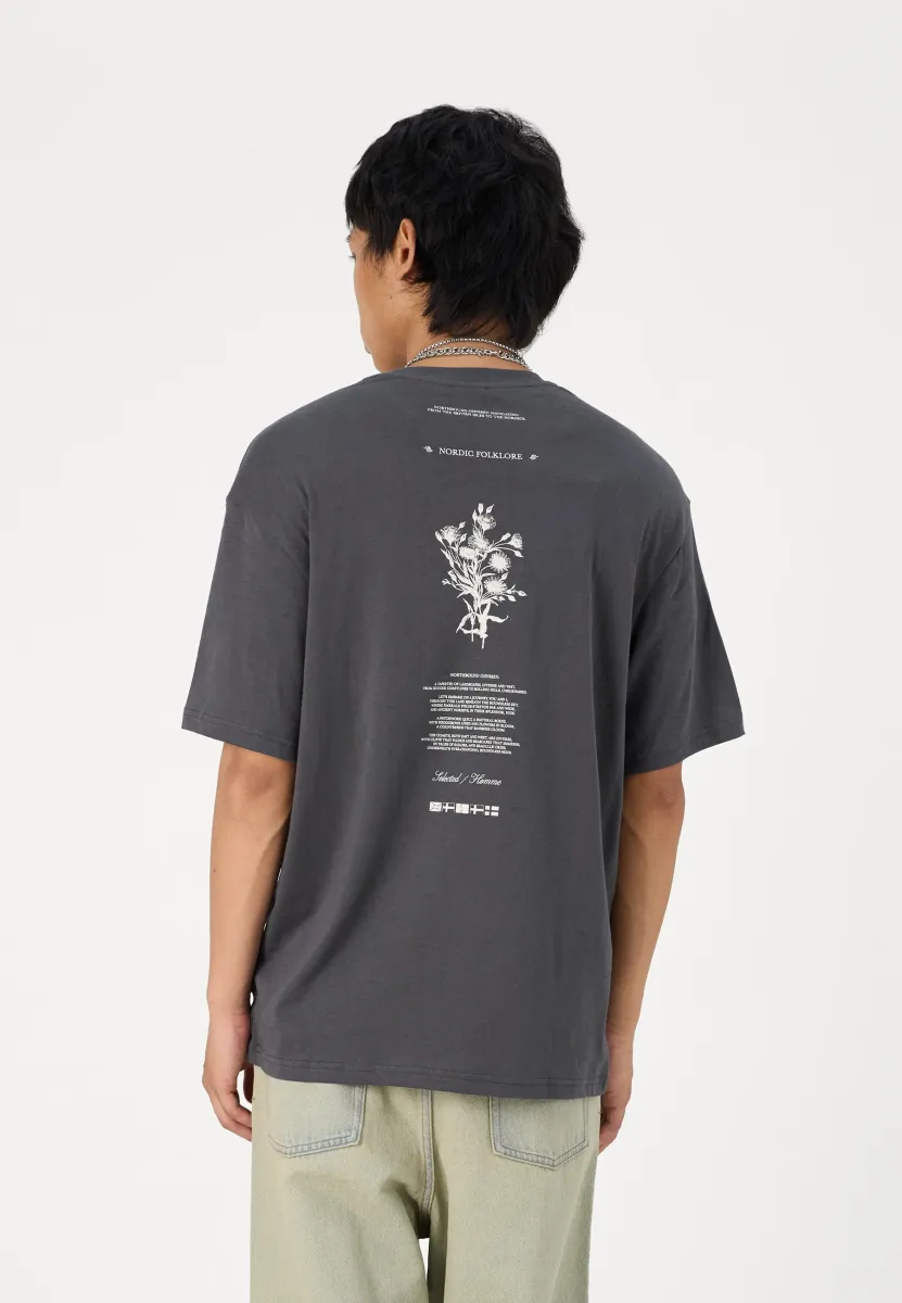 SLHLOOSEALP O NECK TEE - T-Shirt print - asphalt