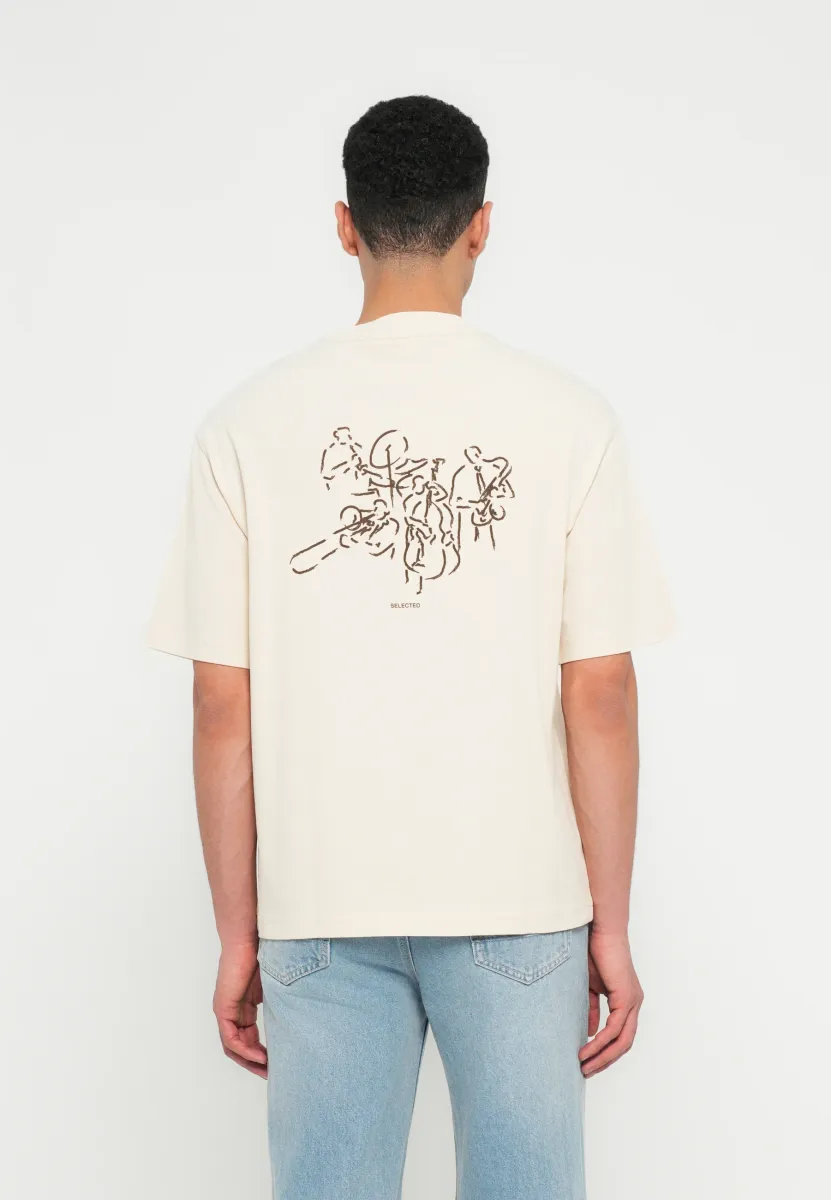 SLHRELAXARI GRAPHIC TEE - T-Shirt print - beige