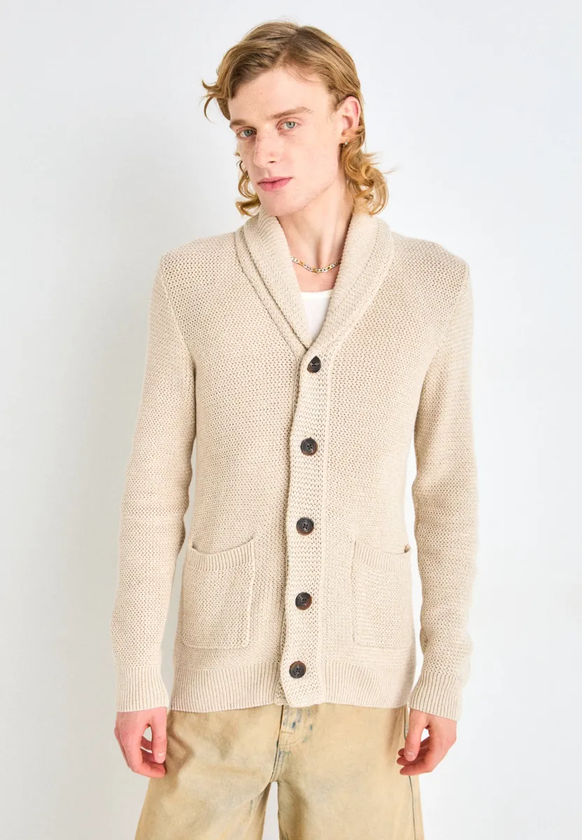 SLHRICHARD  SHAWL NECK - Strickjacke - oatmeal