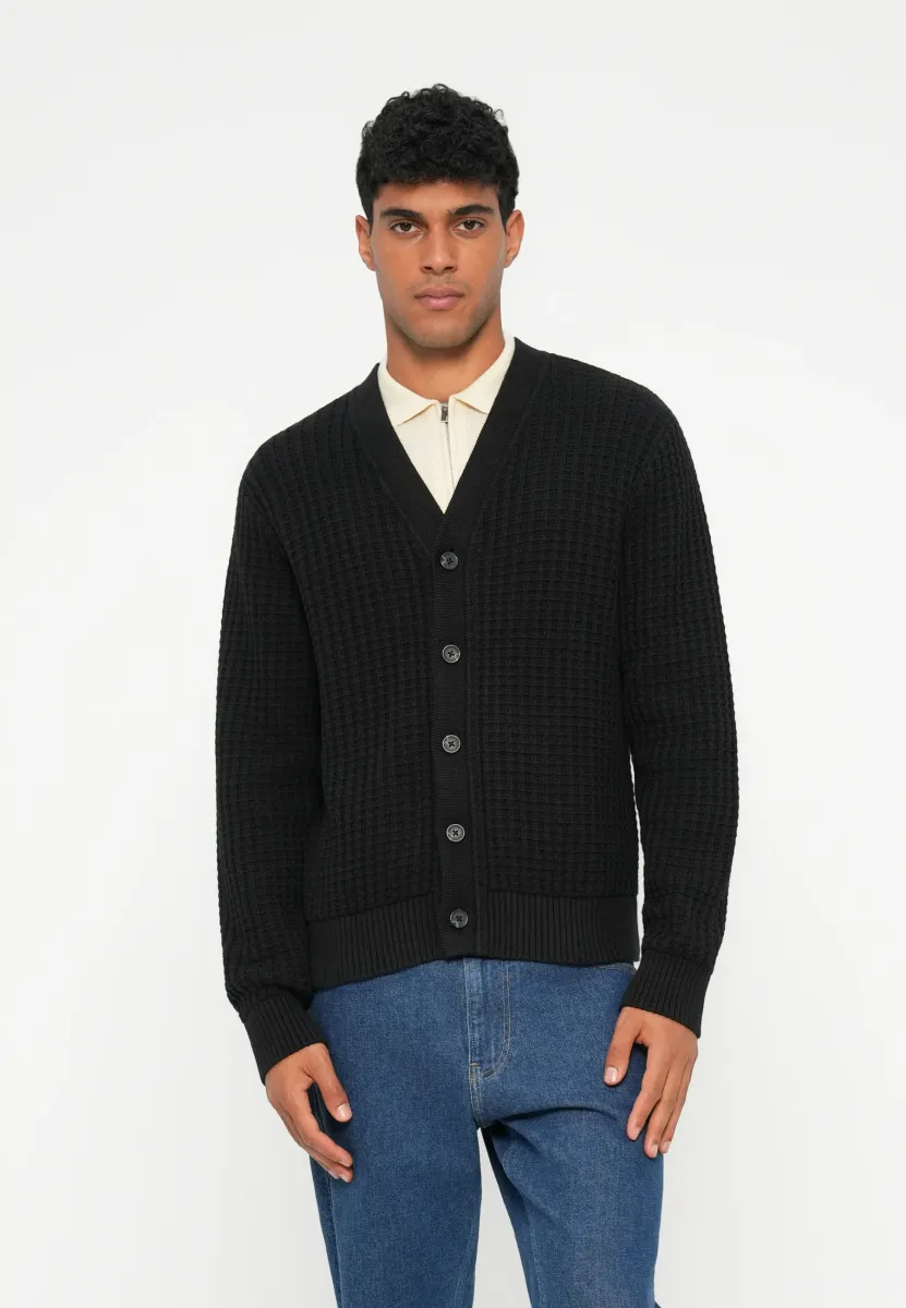 SLHTOM STRUCTURE V NECK CARDIGAN - Strickjacke - black