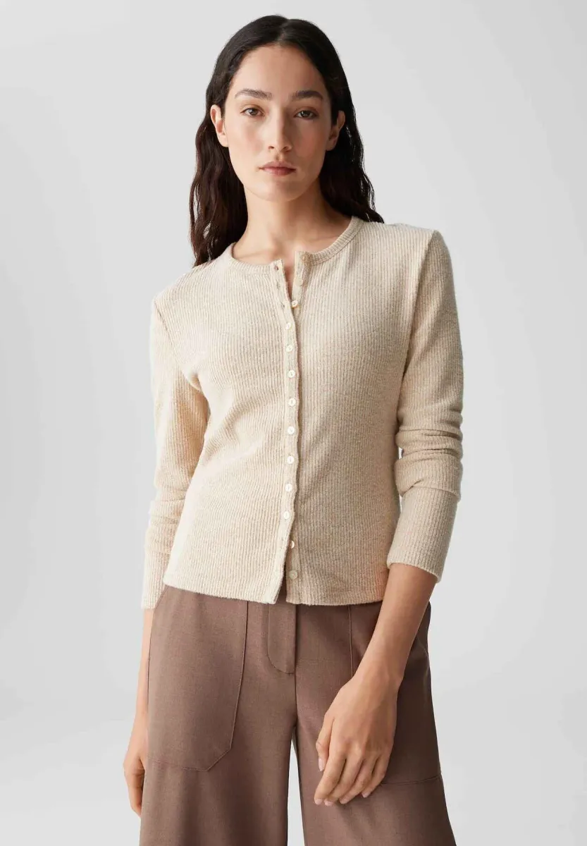 SLIM FIT FINE RIB - Strickjacke - macadamia