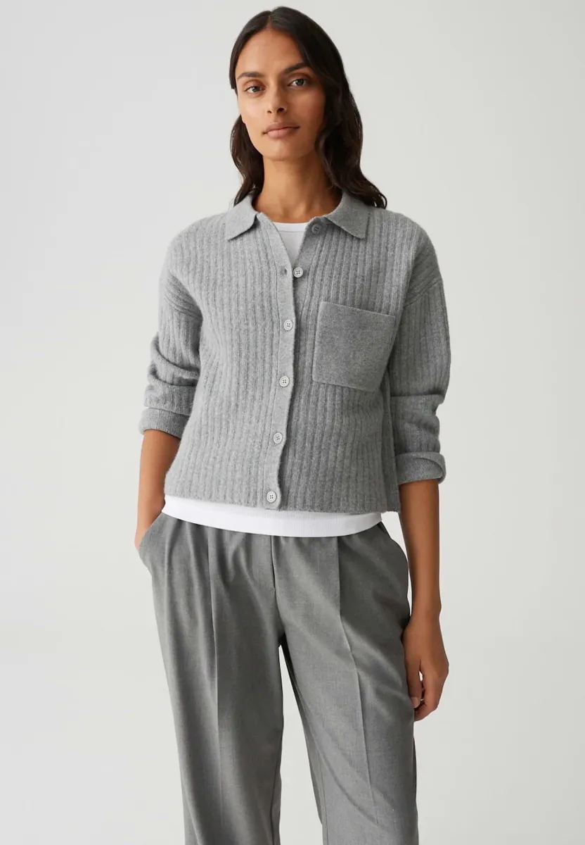 SLIM FIT RIB - Strickjacke - hazy fog melange