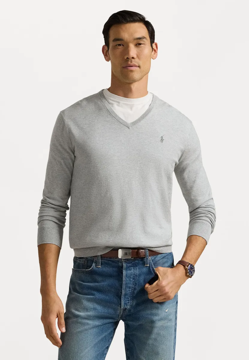 SLIM FIT V NECK - Strickpullover - light grey heather