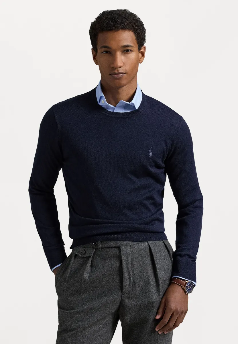 SLIM FIT WASHABLE WOOL CREWNECK JUMPER  - Strickpullover - hunter navy