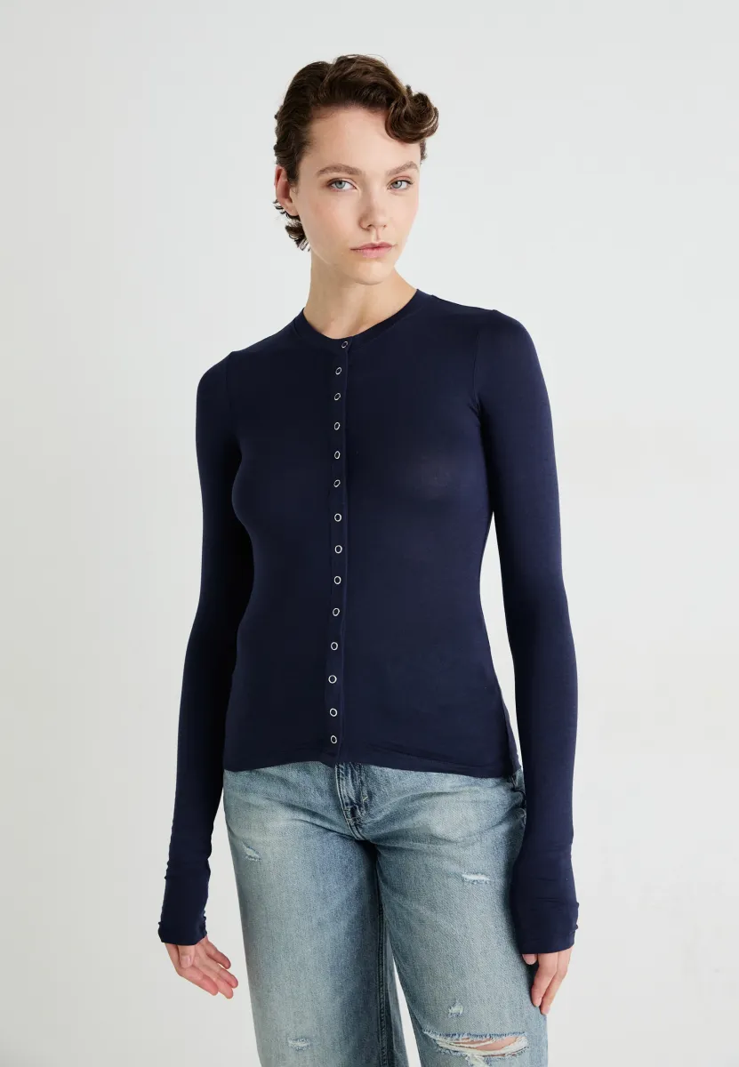 SLIM LONG SLEEVED BUTTONED CARDIGAN - Strickjacke - dark blue