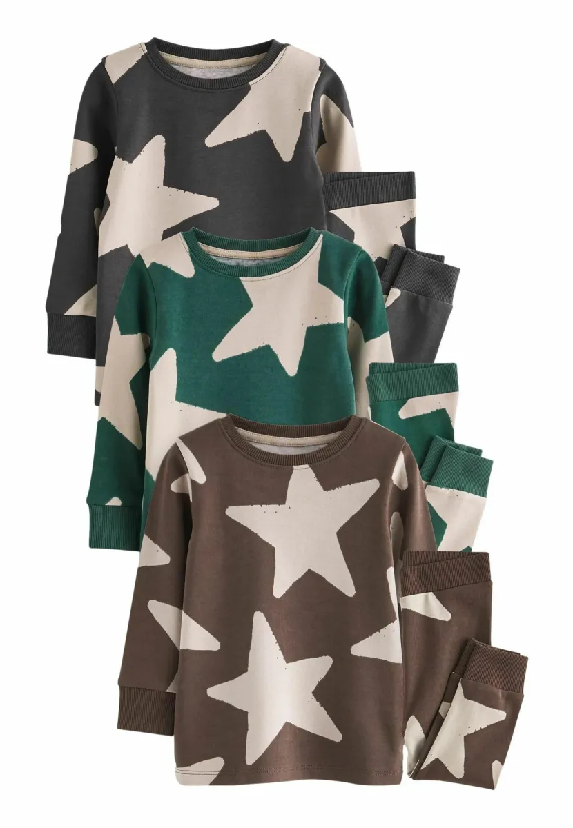 SNUGGLE 3 PACK SET - Nachtwäsche Set - green ecru brown stars