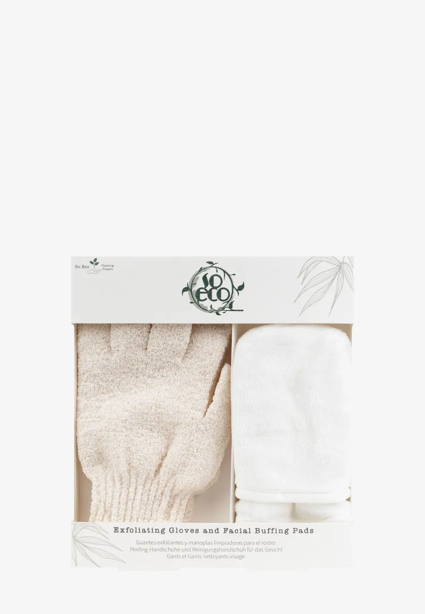 SO ECO EXFOLIATING GLOVES AND FACIAL BUFFING PADS - Gesichtspflegeset - white