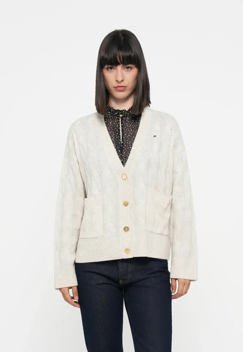 SOFT CABLE CARDI - Strickjacke - heather oatmilk