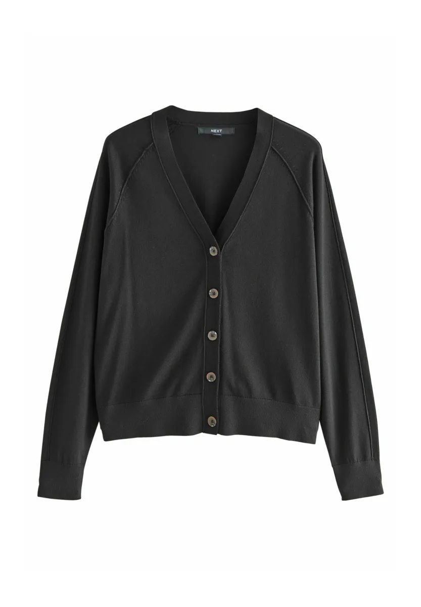 SOFT TOUCH V-NECK BUTTON UP - Strickjacke - black