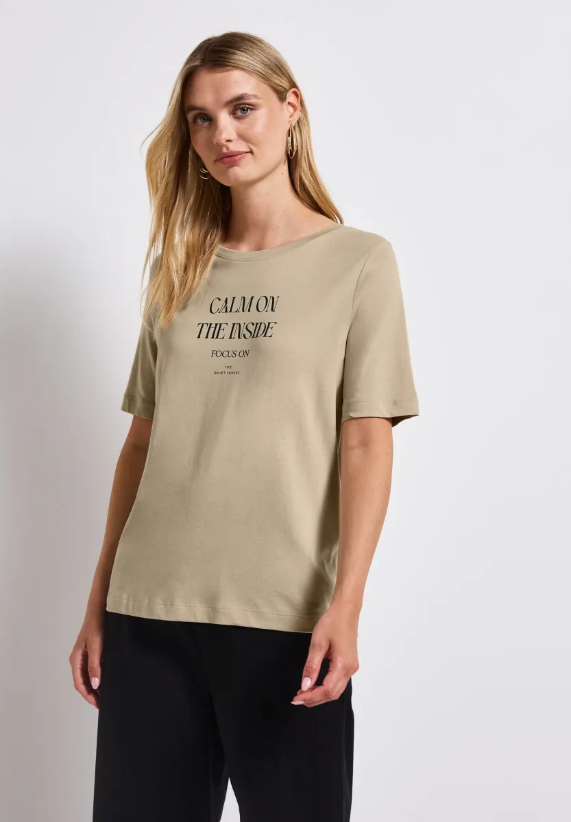 SOFTES MIT WORDING - T-Shirt print - beige