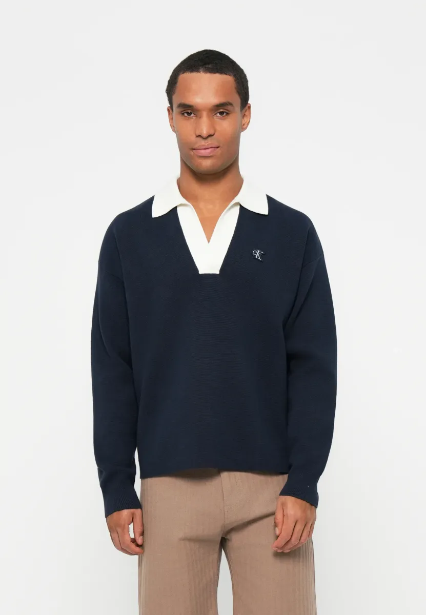 SOLID JOHNNY COLLAR - Strickpullover - dark sapphire