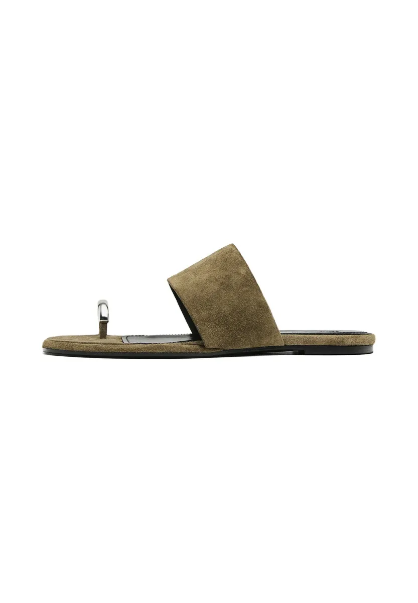 SPLIT FLAT SLIDER WITH RING DETAIL - Zehentrenner - khaki