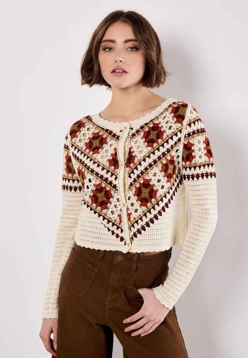 SQUARES SCALLOP - Strickjacke - stone