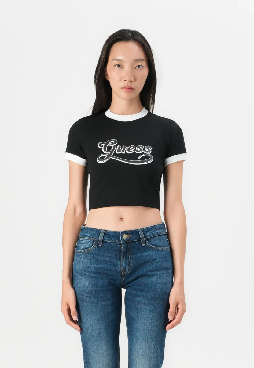 SS GLOSSY CROP  - T-Shirt print - jet black