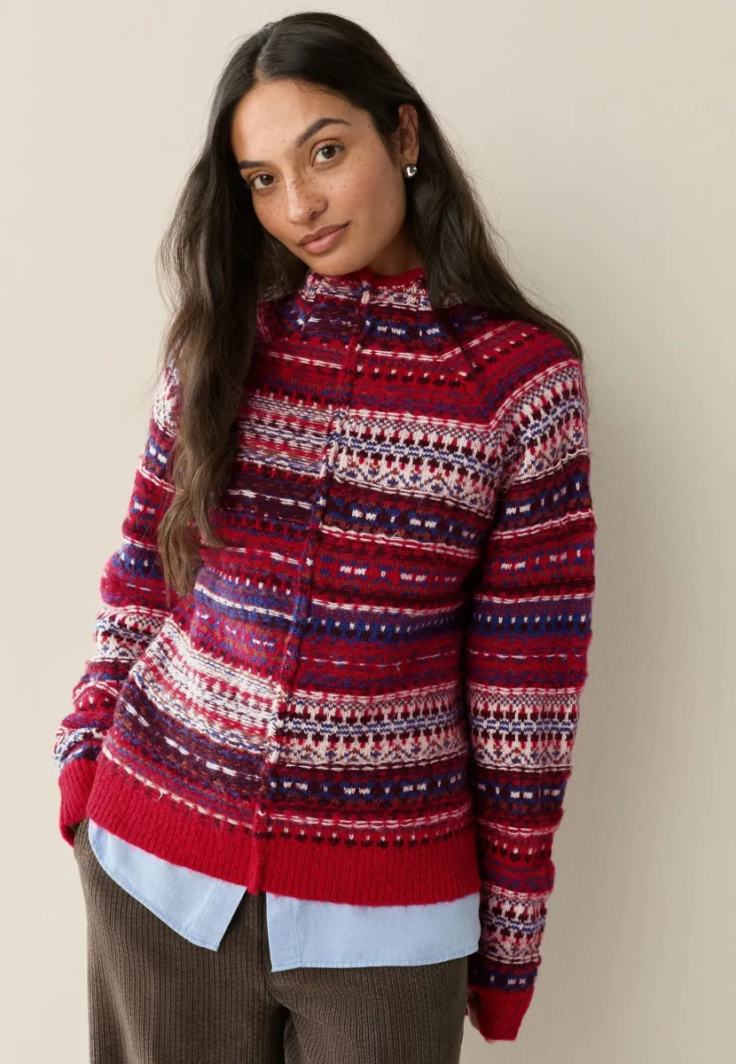 STAND NECK PATTERN STITCH - Strickpullover - red