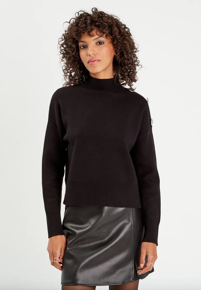 STEHKRAGEN KNÖPFE - Strickpullover - noir
