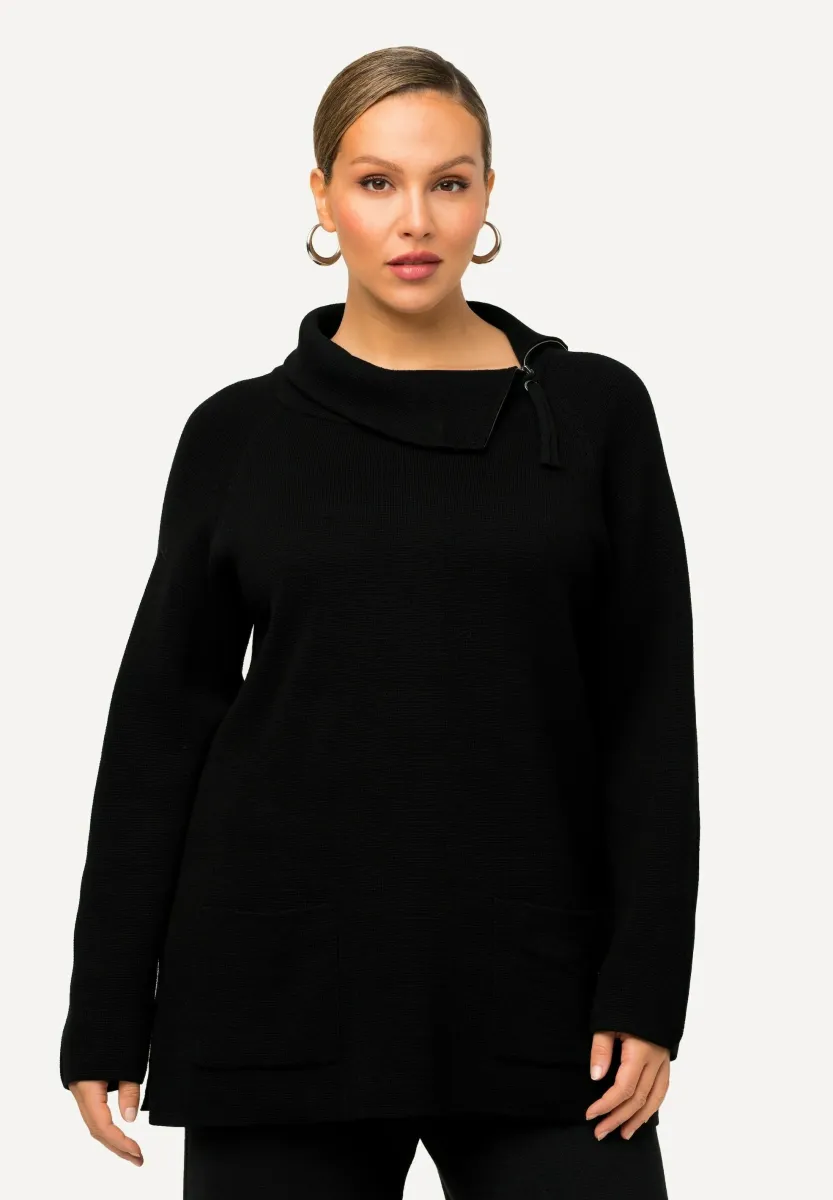 STEHKRAGEN MIT ZIPPER, 2 TASCHEN, RAGLAN-LANGARM - Strickpullover - schwarz
