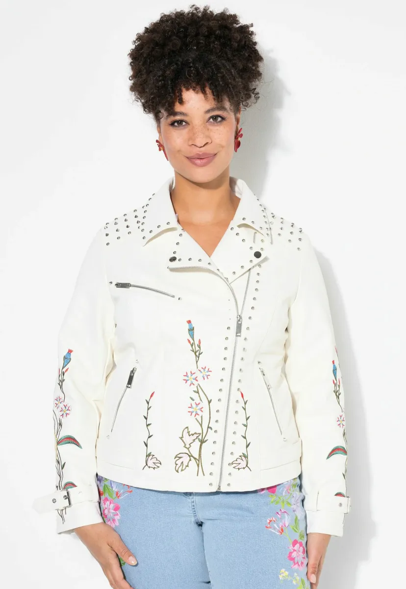 STICKEREI ZIERNIETEN - Kunstlederjacke - off white