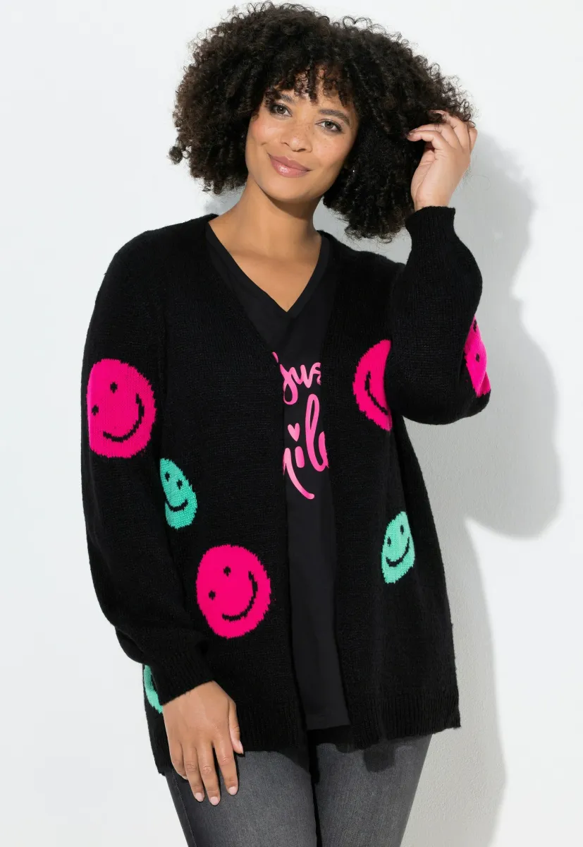STRAIGHT FIT SMILEY-MUSTER - Strickjacke - black