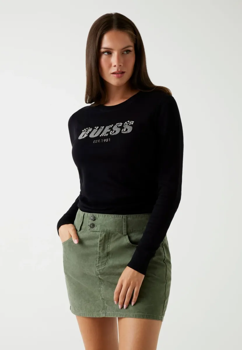 STRASS-FRONTLOGO - Strickpullover - schwarz