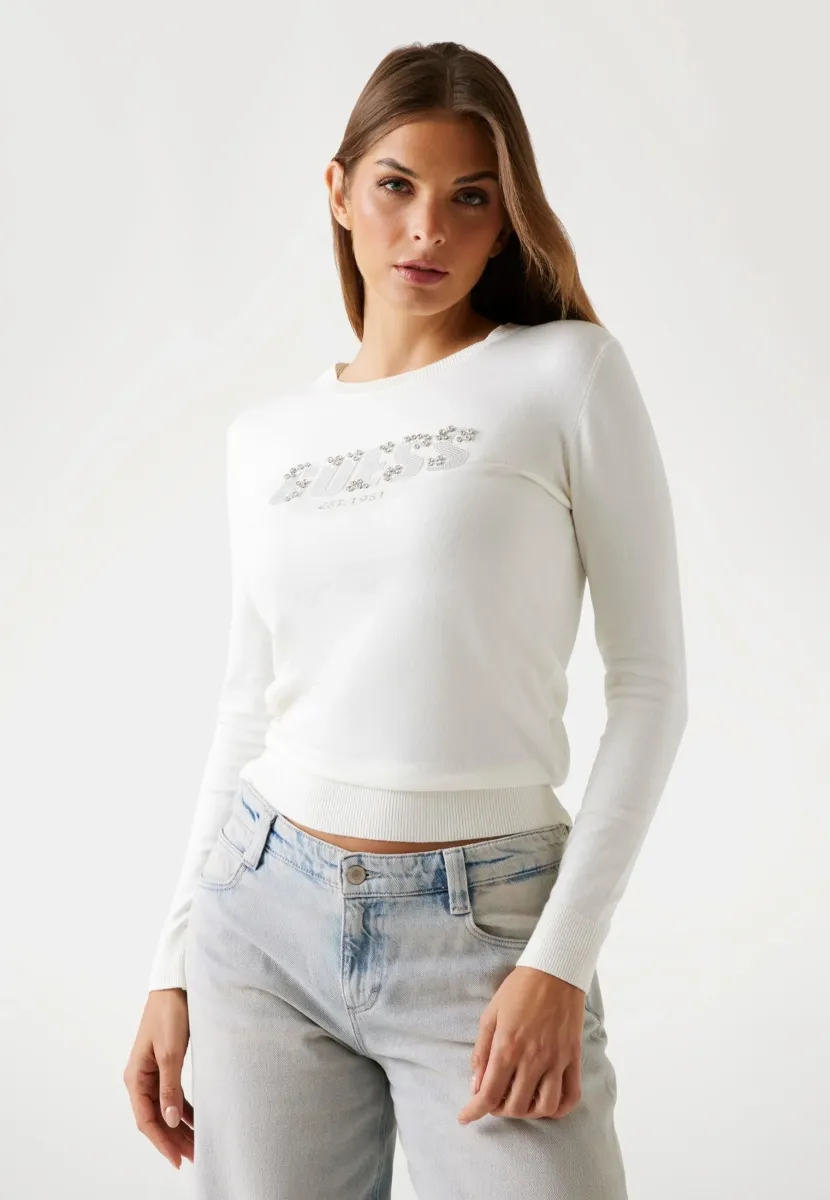 STRASS-FRONTLOGO - Strickpullover - weiß