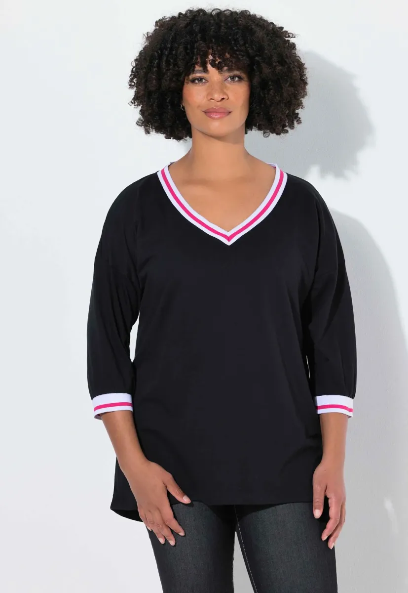 STREIFENBÜNDCHEN 3/4-ÄRMEL - Langarmshirt - black