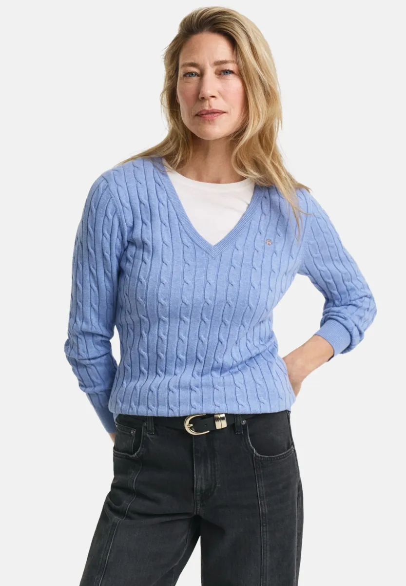 STRETCH CABLE V-NECK - Strickpullover - clear sky
