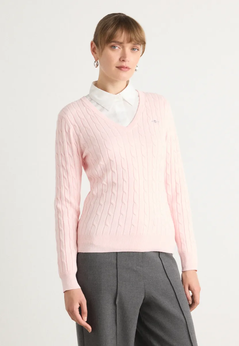 STRETCH CABLE V-NECK - Strickpullover - salmon