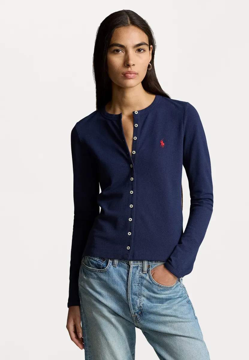 STRETCH MESH COTTON CREWNECK CARDIGAN  - Strickjacke - newport navy