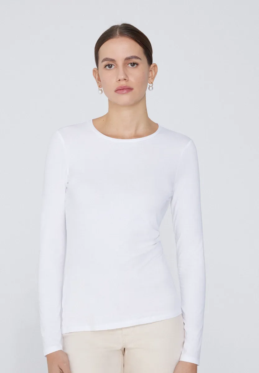 STRETCH ROUND-NECK - Langarmshirt - bianco